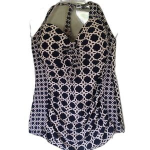 Merona‎ Navy White Tankini Top L | Nautical Classic Swimwear Coastal Preppy Blue